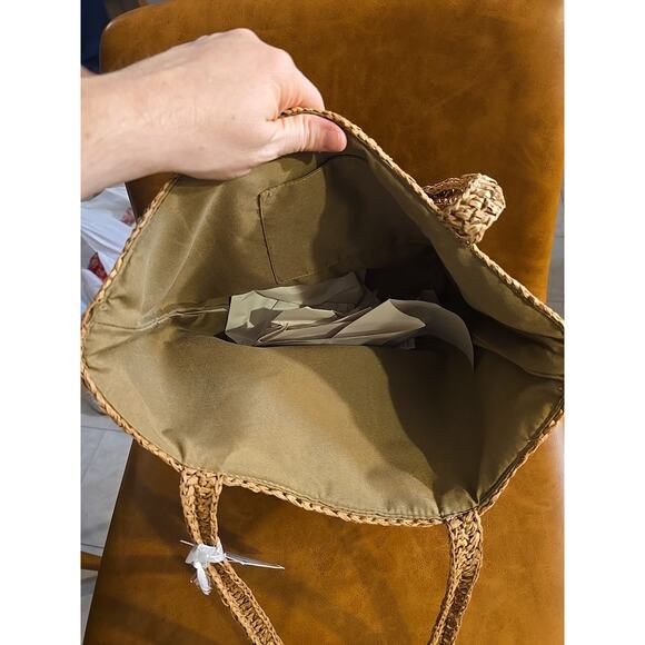 NWT Brown Floral Viral Beaded Handcrafted Made India Woven Tote Shoulder Handbag - Picture 5 of 8